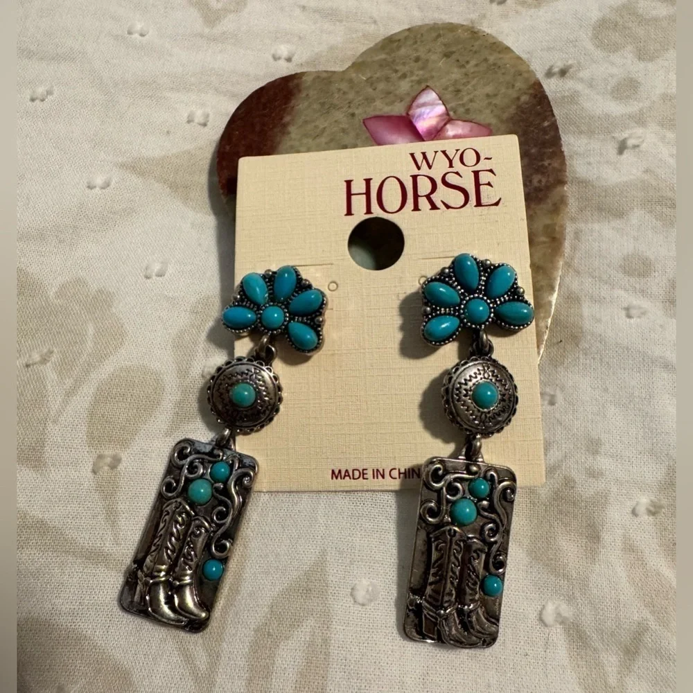 Western Aztec & Boot Dangling Stud Earrings